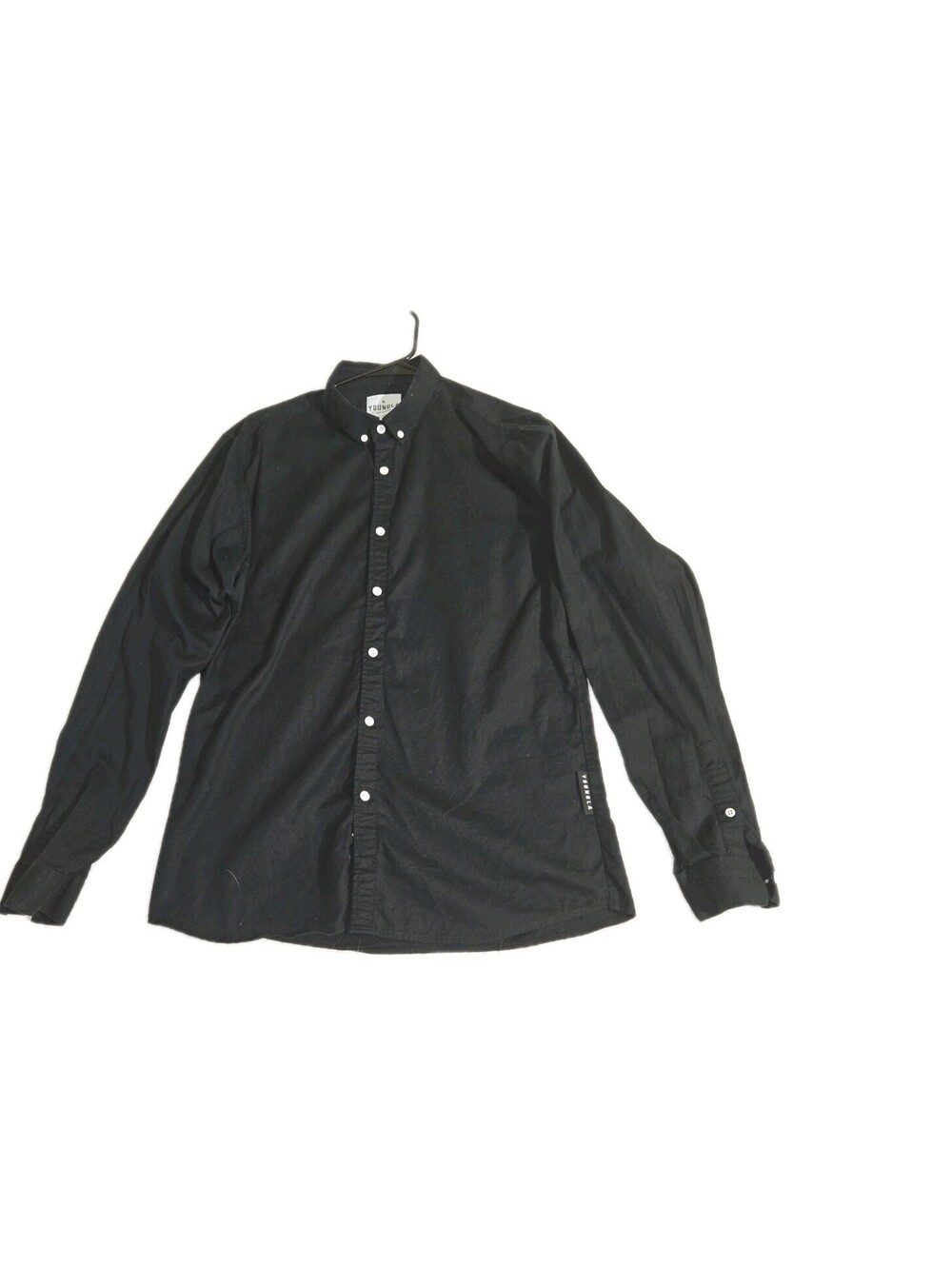 youngla button down shirt Mens Sz L Black W/ White Button Preppy Business...